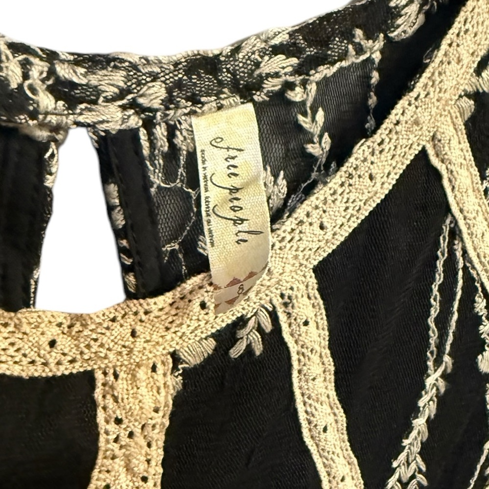 Free People Black and Ivory Women’s Burnout Style Lace Embroidered Dress - Picture 7 of 8